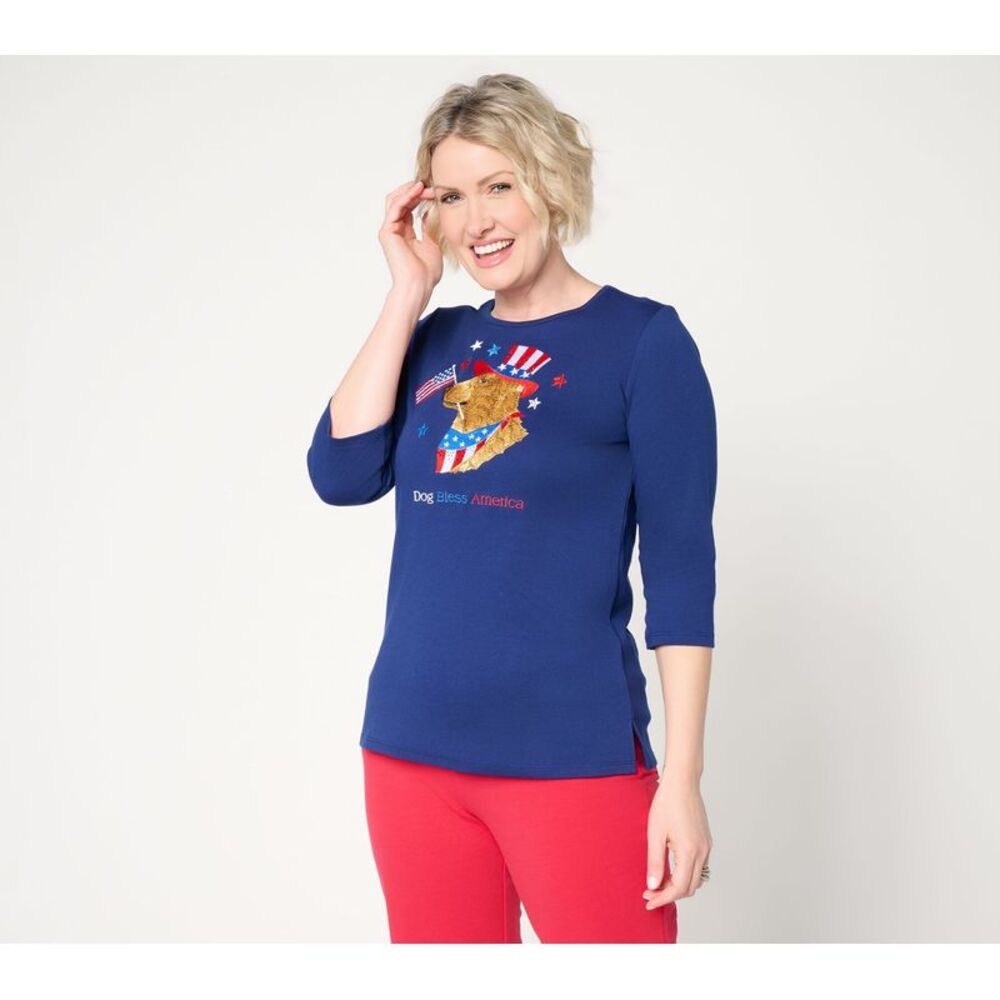 Quacker Factory Women's Top Sz M Make Your Selection: Fire Sleeve Blue A724594